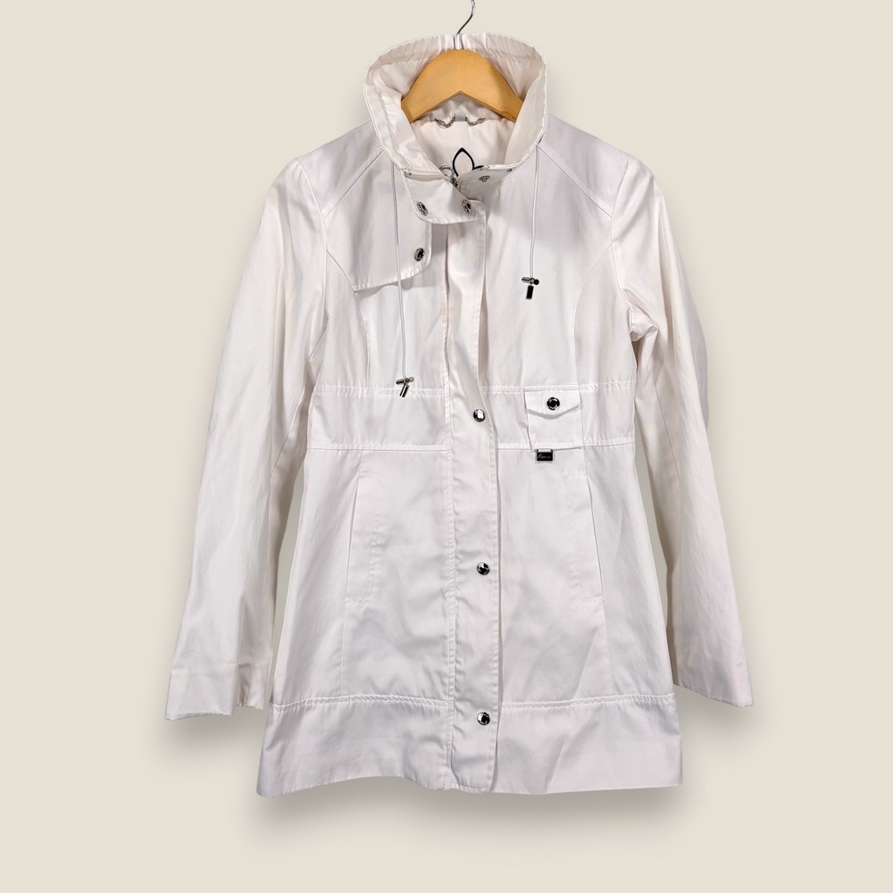 Guess Windbreaker Rain Jacket Coat Women Small White Zip Snap Pocket Lightweight